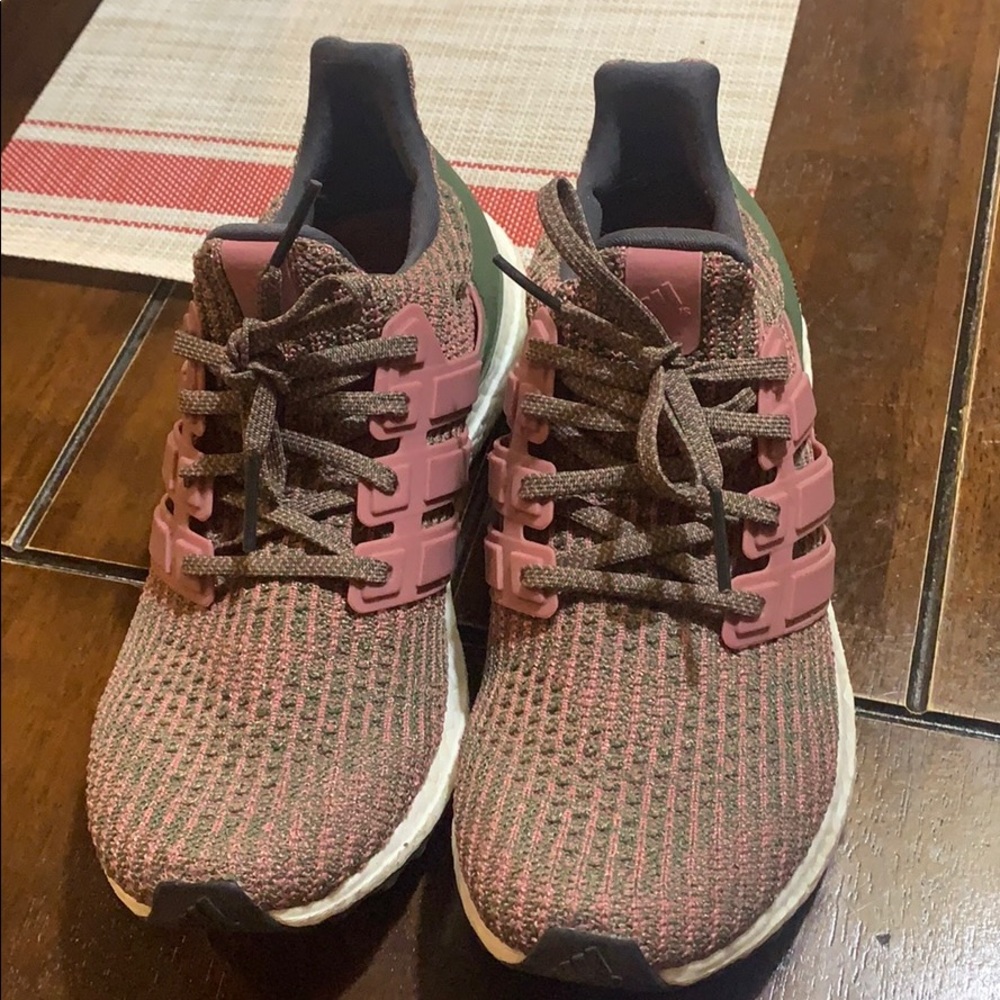 Army green and pink Adidas Boost